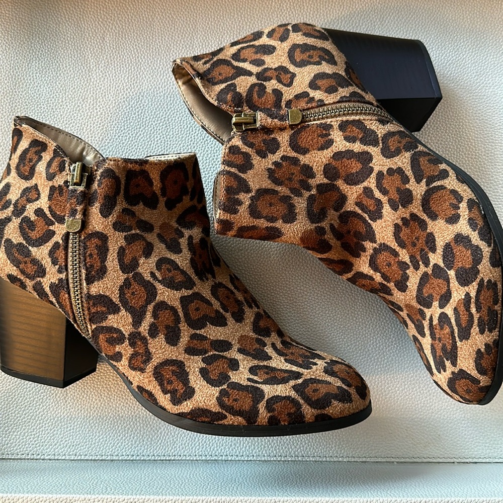 Leopard booties by style & co., new booties, size 9, side zippers, 3” heel,comfy
